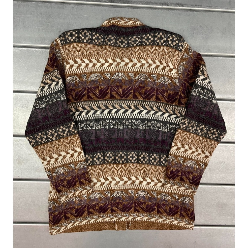 Leo Peressi Alpaca Cardigan Sweater Womens Medium‎ Brown Fair Isle Knit Button - Picture 8 of 9